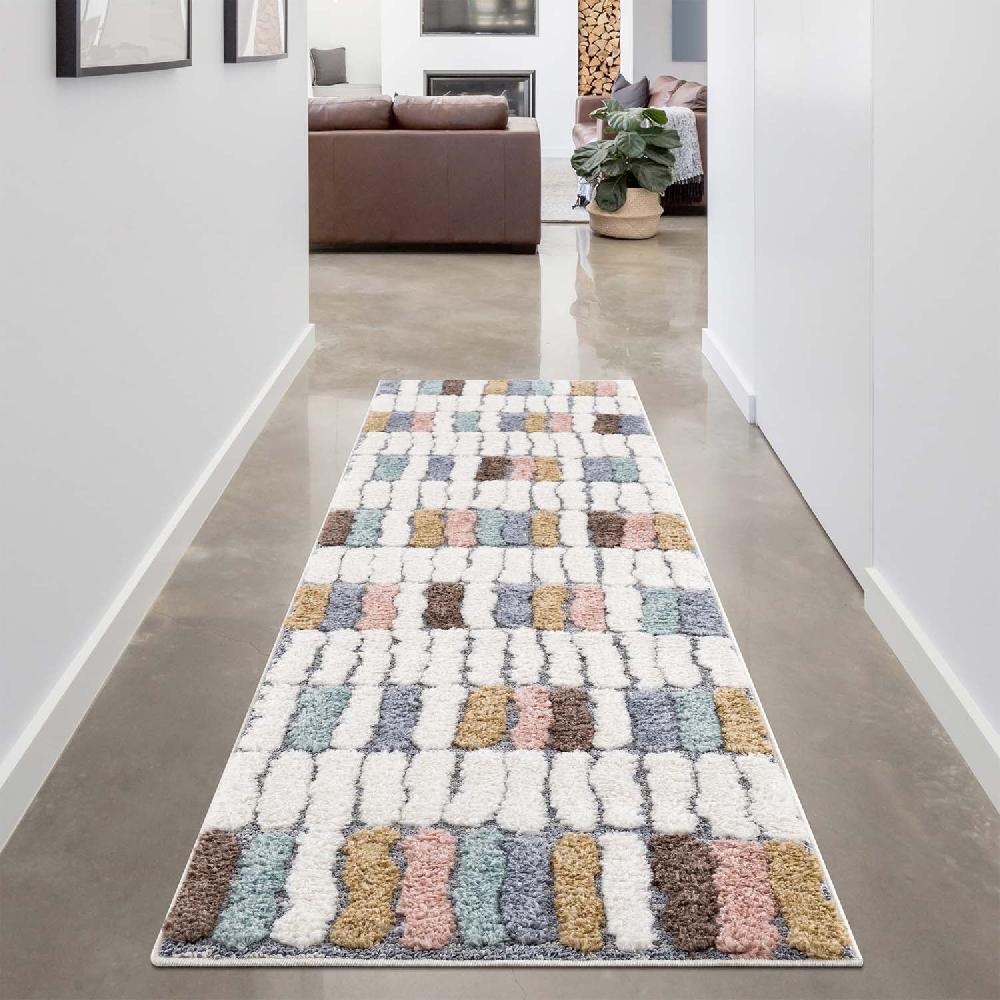Deco Tapis Tapis Bohème à Poils Longs Et Relief Multicolore