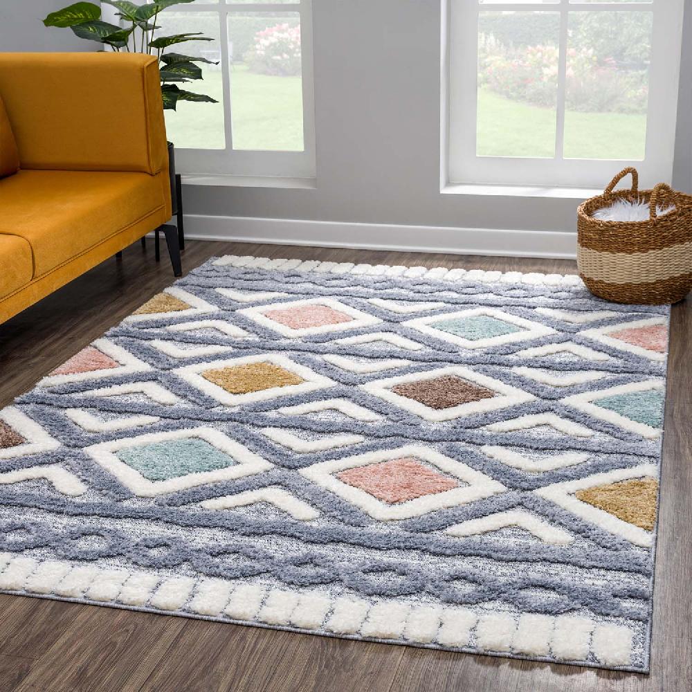 deco tapis Tapis Bohème à poils longs et relief Multicolore