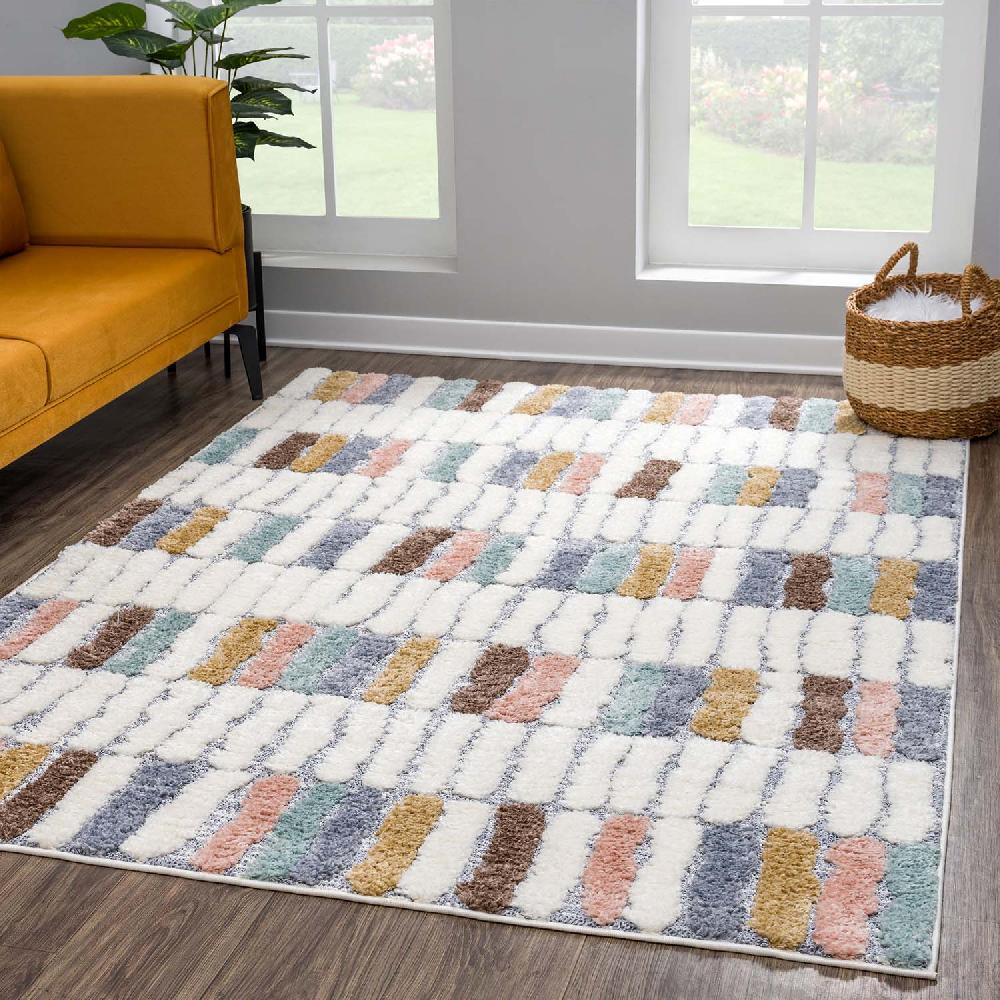 deco tapis Tapis Bohème à poils longs et relief Multicolore