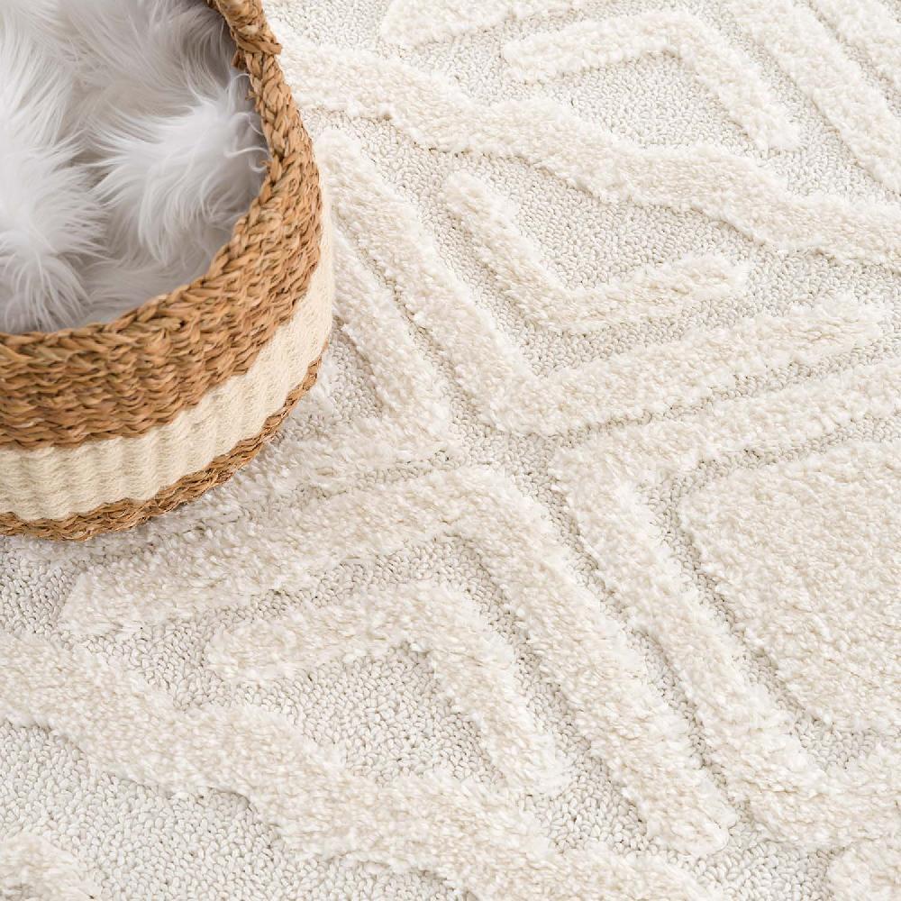 Deco Tapis Tapis Bohème Rond à Poils Longs Et Relief Crème