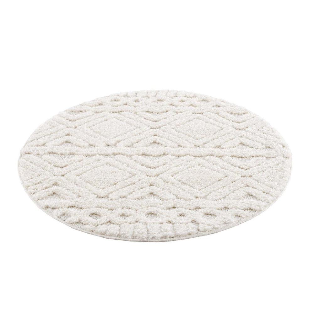 Deco Tapis Tapis Bohème Rond à Poils Longs Et Relief Crème