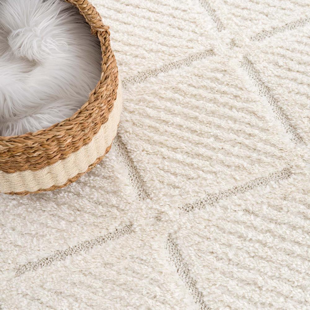 Deco Tapis Tapis Bohème Rond à Poils Longs Et Relief Crème
