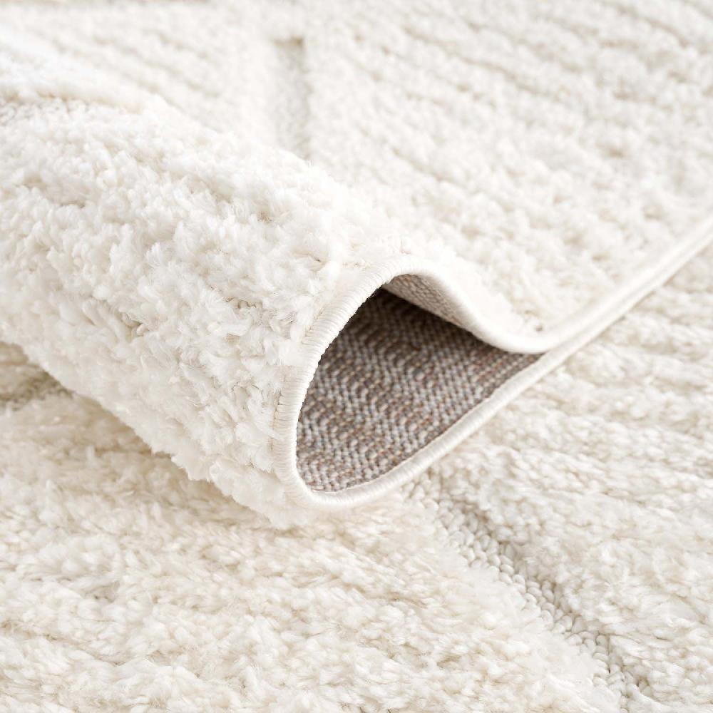 Deco Tapis Tapis Bohème Rond à Poils Longs Et Relief Crème