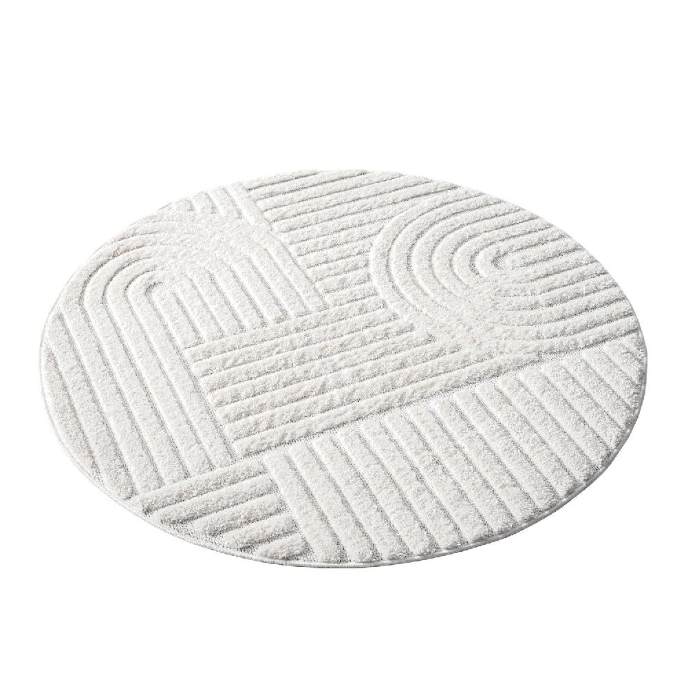 Deco Tapis Tapis Bohème Rond à Poils Longs Et Relief Crème