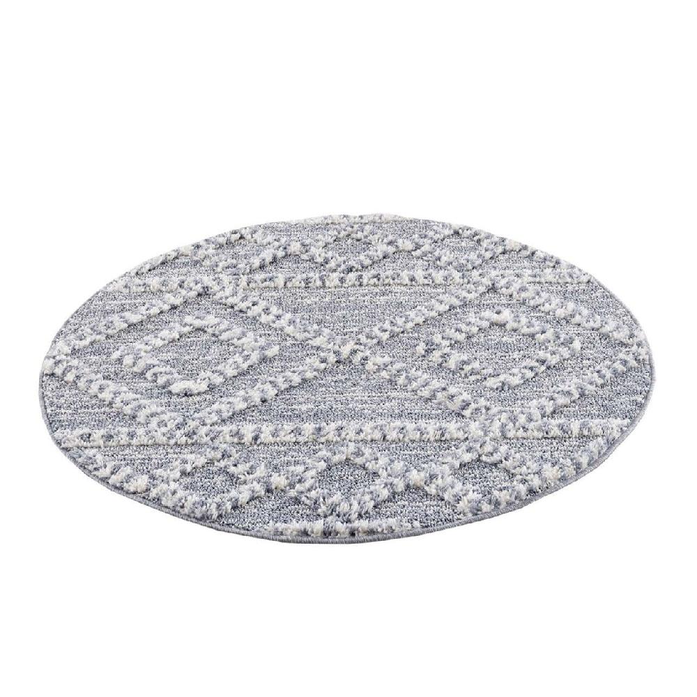 Deco Tapis Tapis Bohème Rond à Poils Longs Et Relief Gris