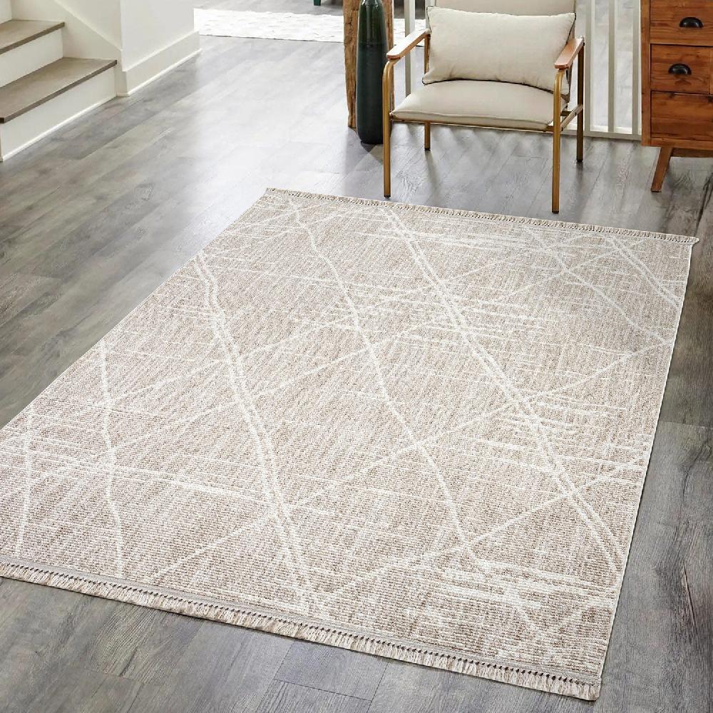 Deco Tapis Tapis Boho Berbère Laineux à Franges Beige
