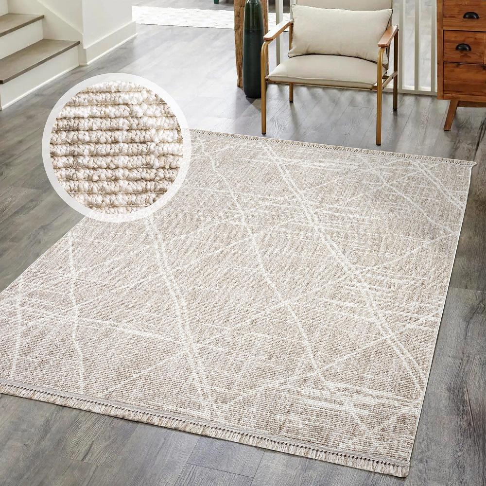 Deco Tapis Tapis Boho Berbère Laineux à Franges Beige
