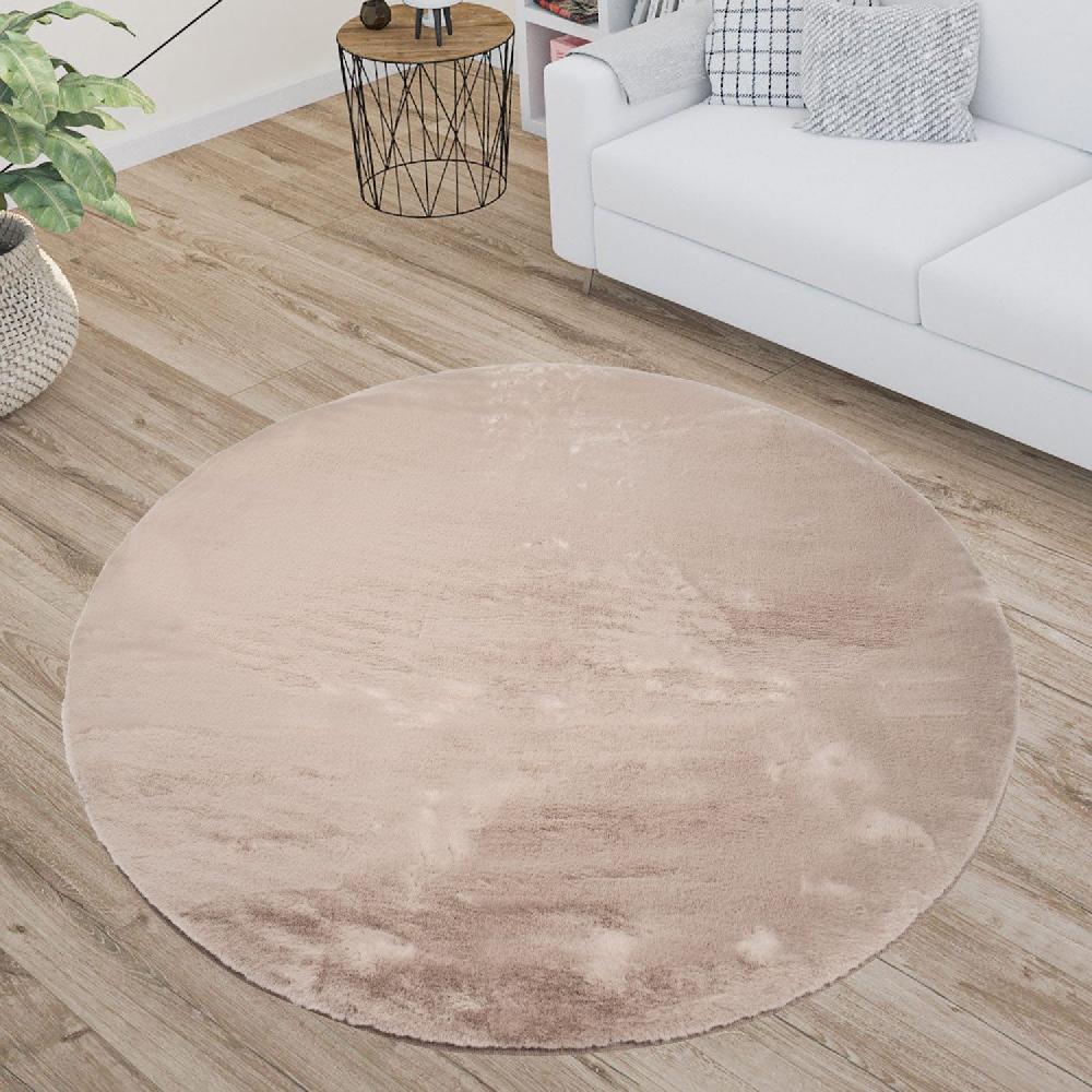deco tapis Tapis de Fourrure Rond Velours Beige Taupe