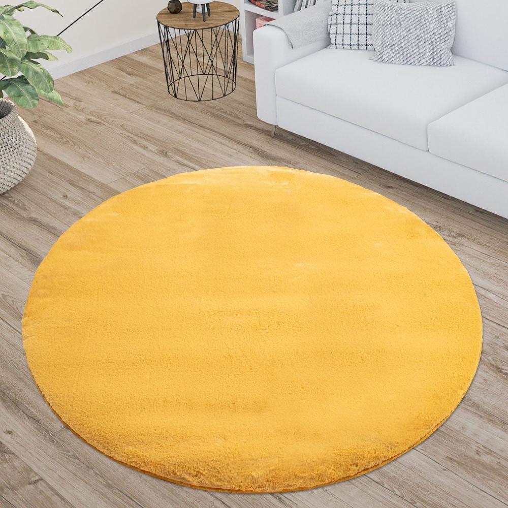 deco tapis Tapis de Fourrure Rond Velours Jaune Poussin
