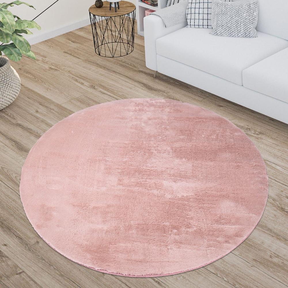 deco tapis Tapis de Fourrure Rond Velours Rose Poudré