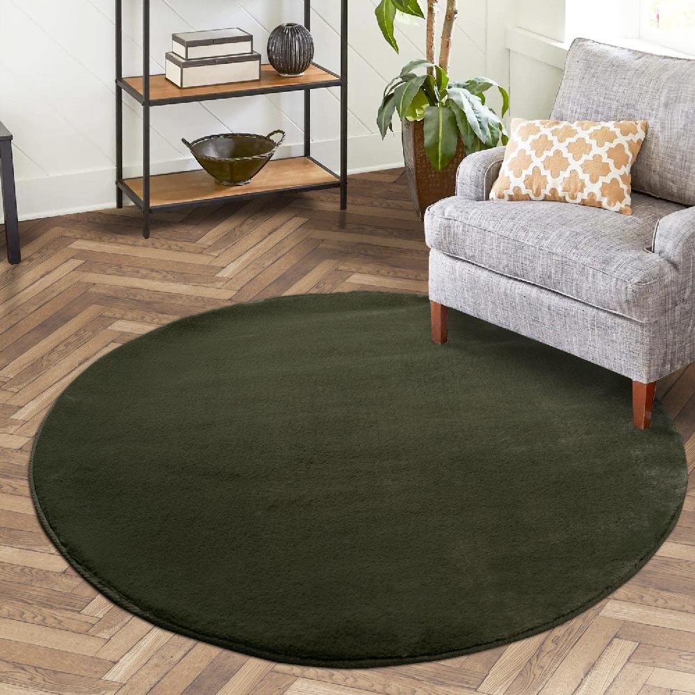 deco tapis Tapis de Fourrure Rond Velours Vert Forêt