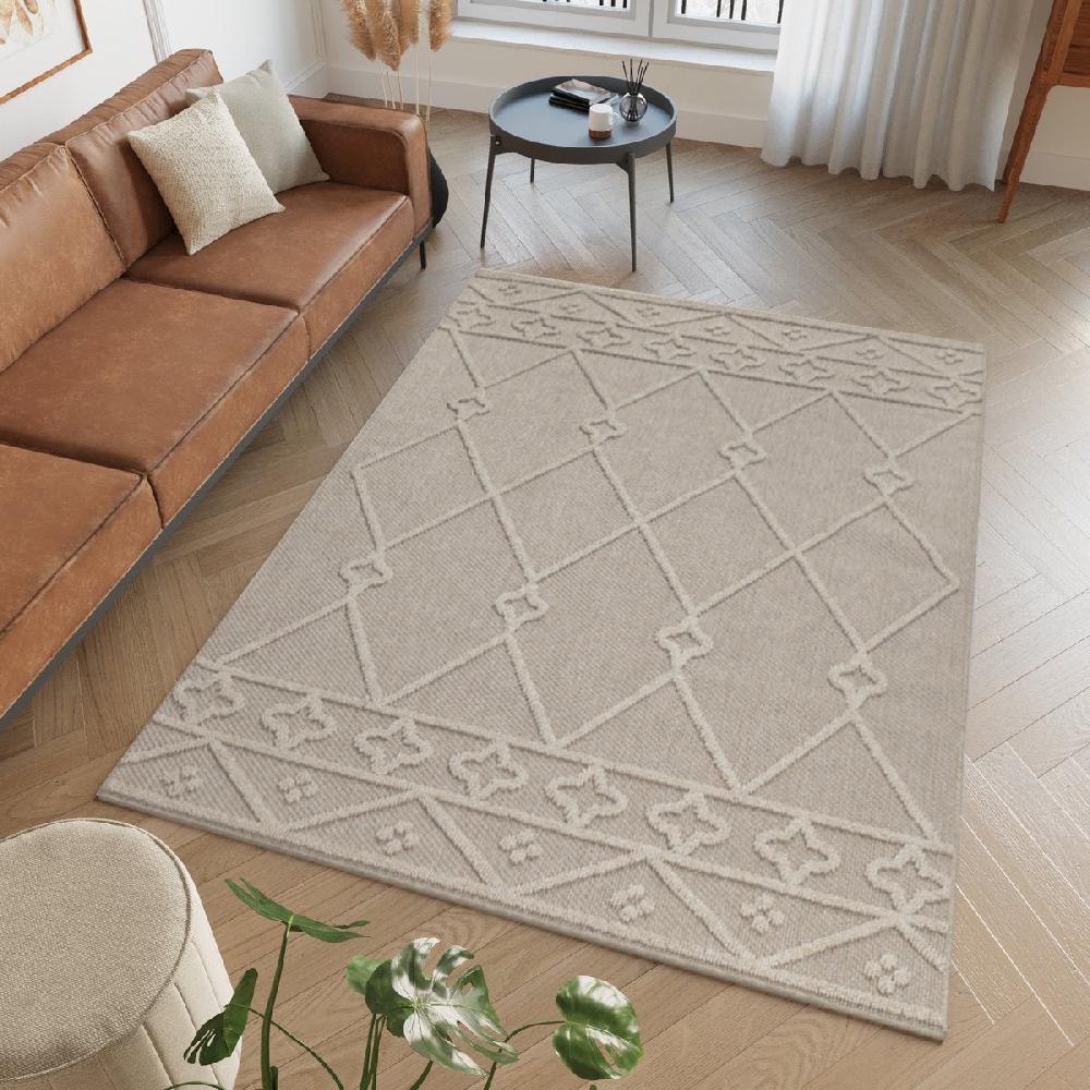 Deco Tapis Tapis Effet Jute Naturel à Relief Géométrique