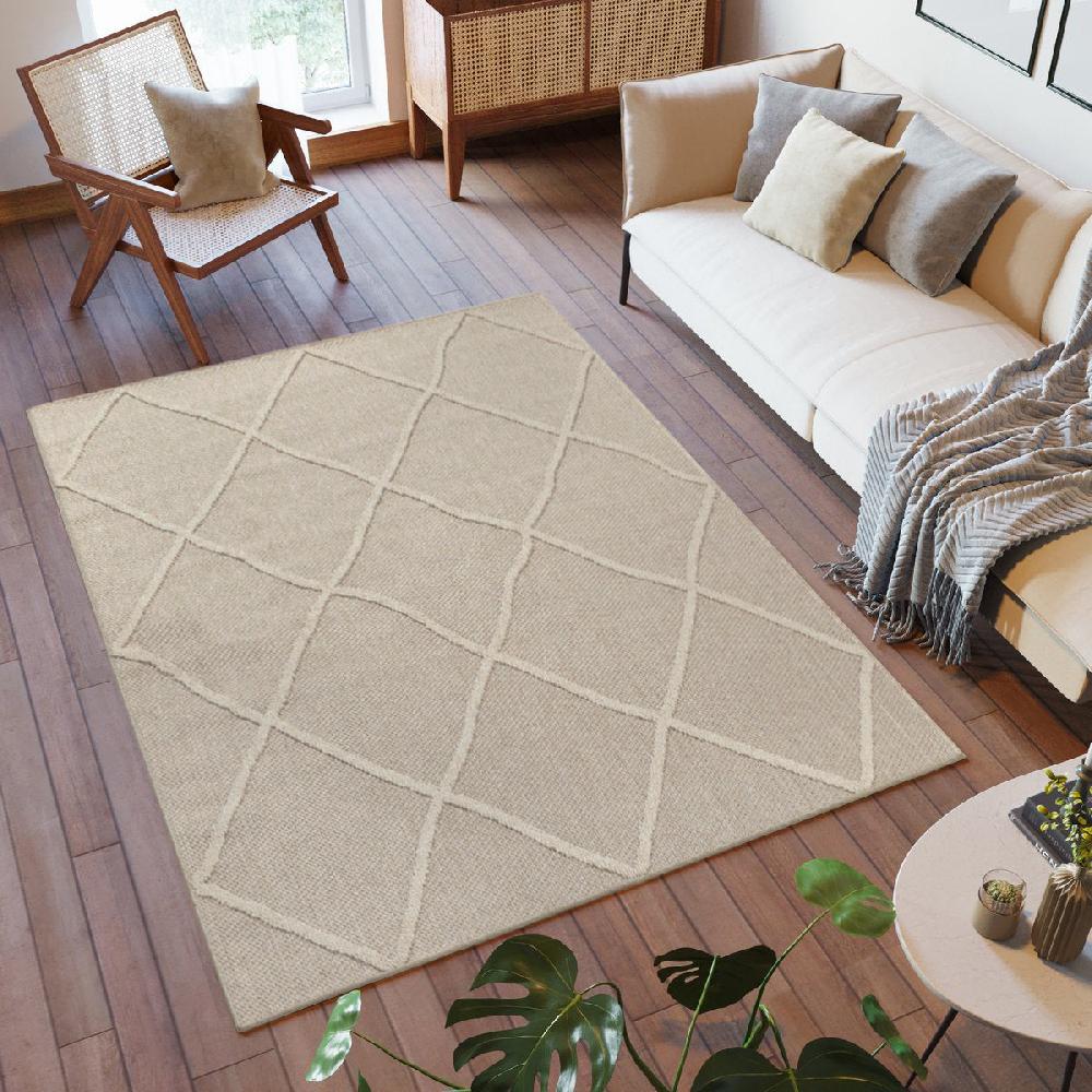Deco Tapis Tapis Effet Jute Naturel à Relief Losanges