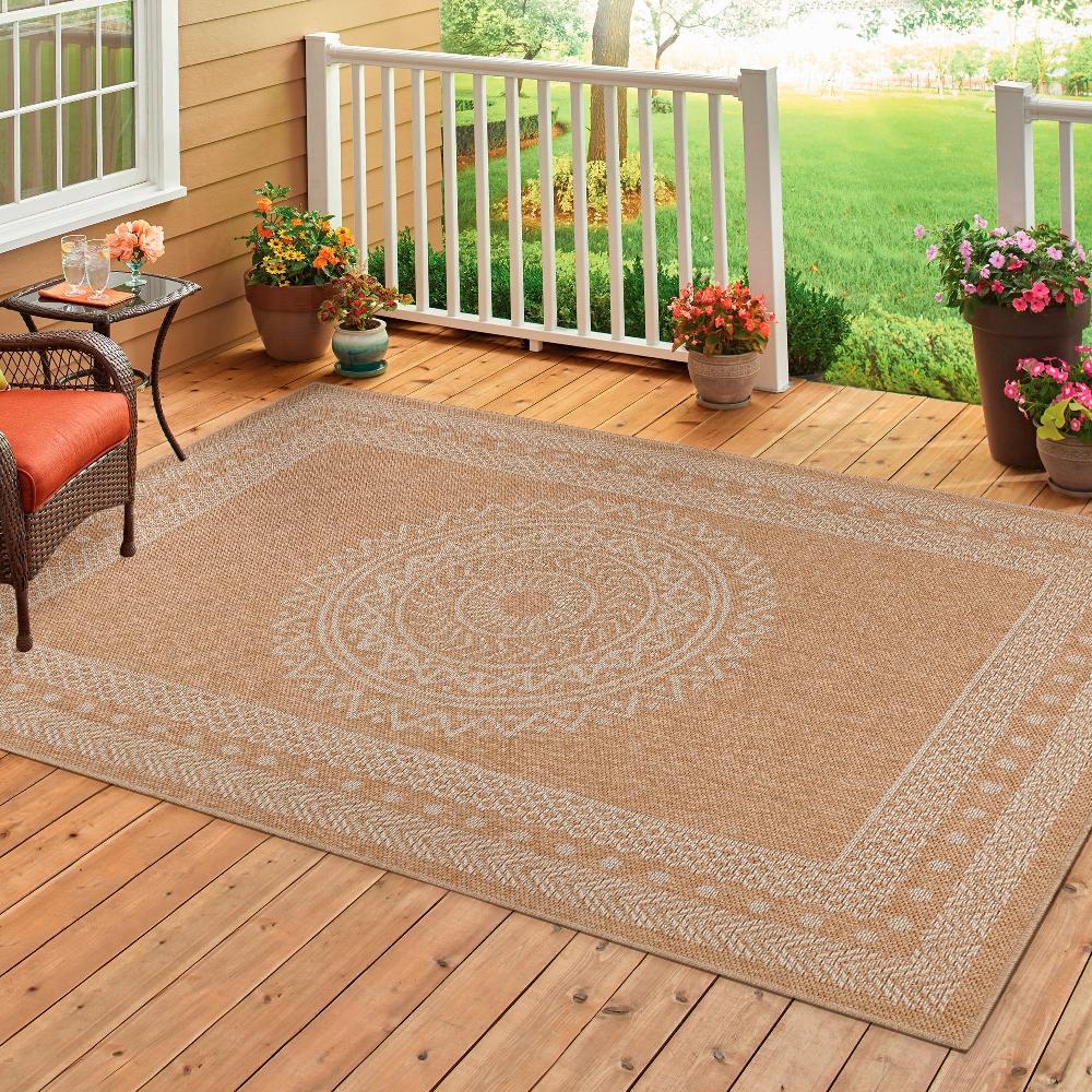 Deco Tapis Tapis Naturel Aspect Jute Motifs Géométrique Beige Et Crème