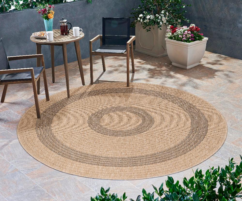 Deco Tapis Tapis Rond Naturel Aspect Jute Beige Gris