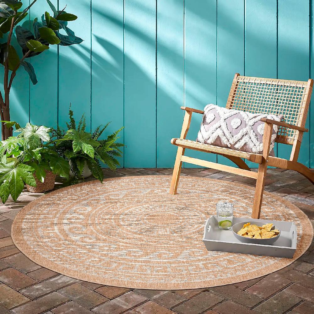 Deco Tapis Tapis Rond Naturel Aspect Jute Motif Beige Crème