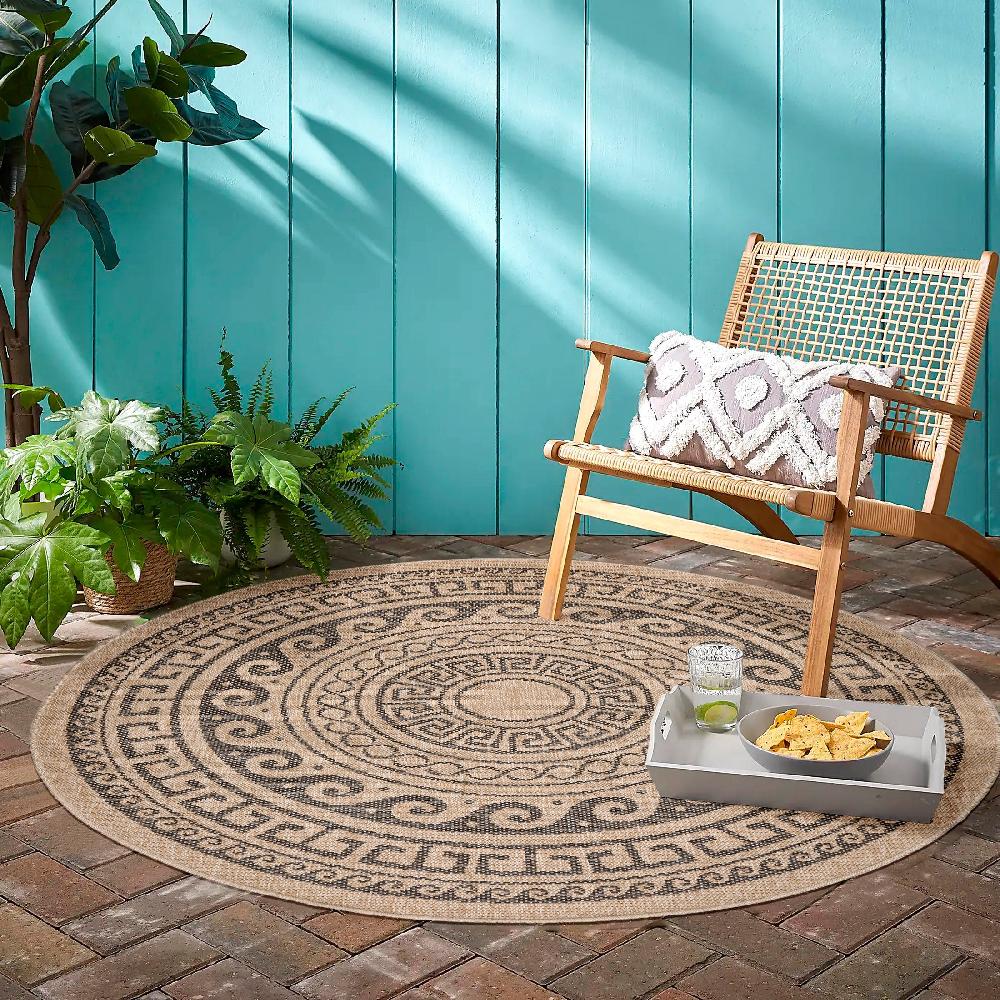 Deco Tapis Tapis Rond Naturel Aspect Jute Motif Beige Gris