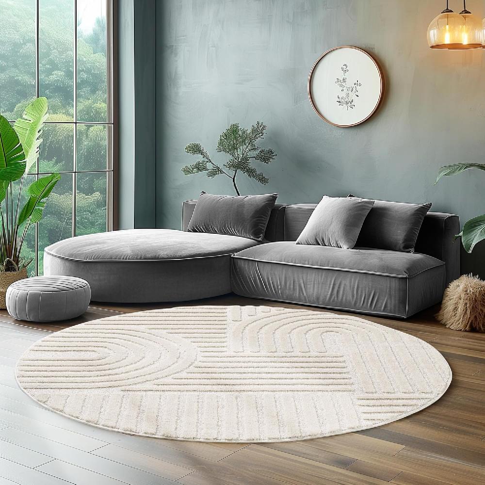 Deco Tapis Tapis Rond Unicolore Avec Motifs Effet Relief
