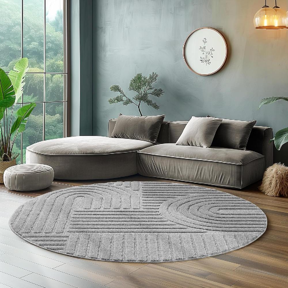 Deco Tapis Tapis Rond Unicolore Avec Motifs Effet Relief