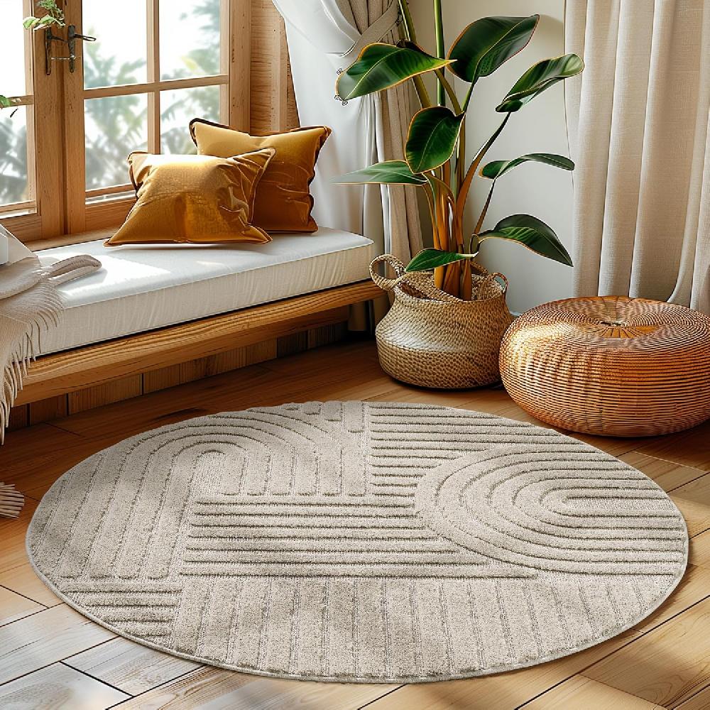 Deco Tapis Tapis Rond Unicolore Avec Motifs Effet Relief