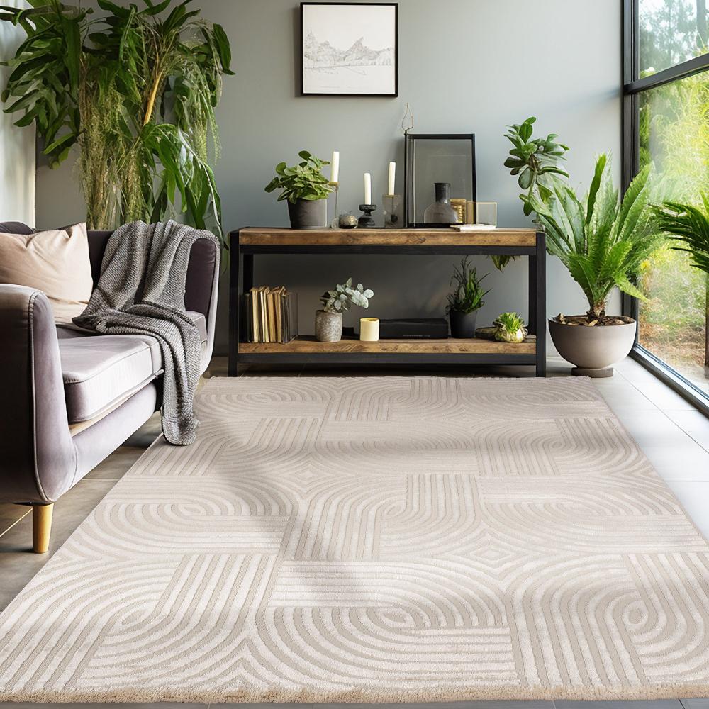 Deco Tapis Tapis Salon Beige Laineux à Motif En Relief
