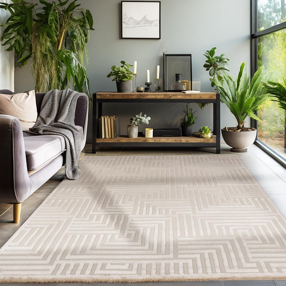 Deco Tapis Tapis Salon Beige Laineux à Motif En Relief ASWAN