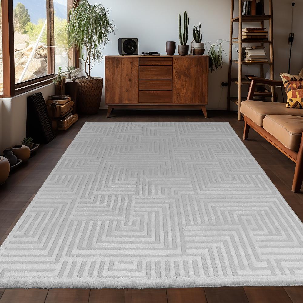 Deco Tapis Tapis Salon Beige Laineux à Motif En Relief ASWAN