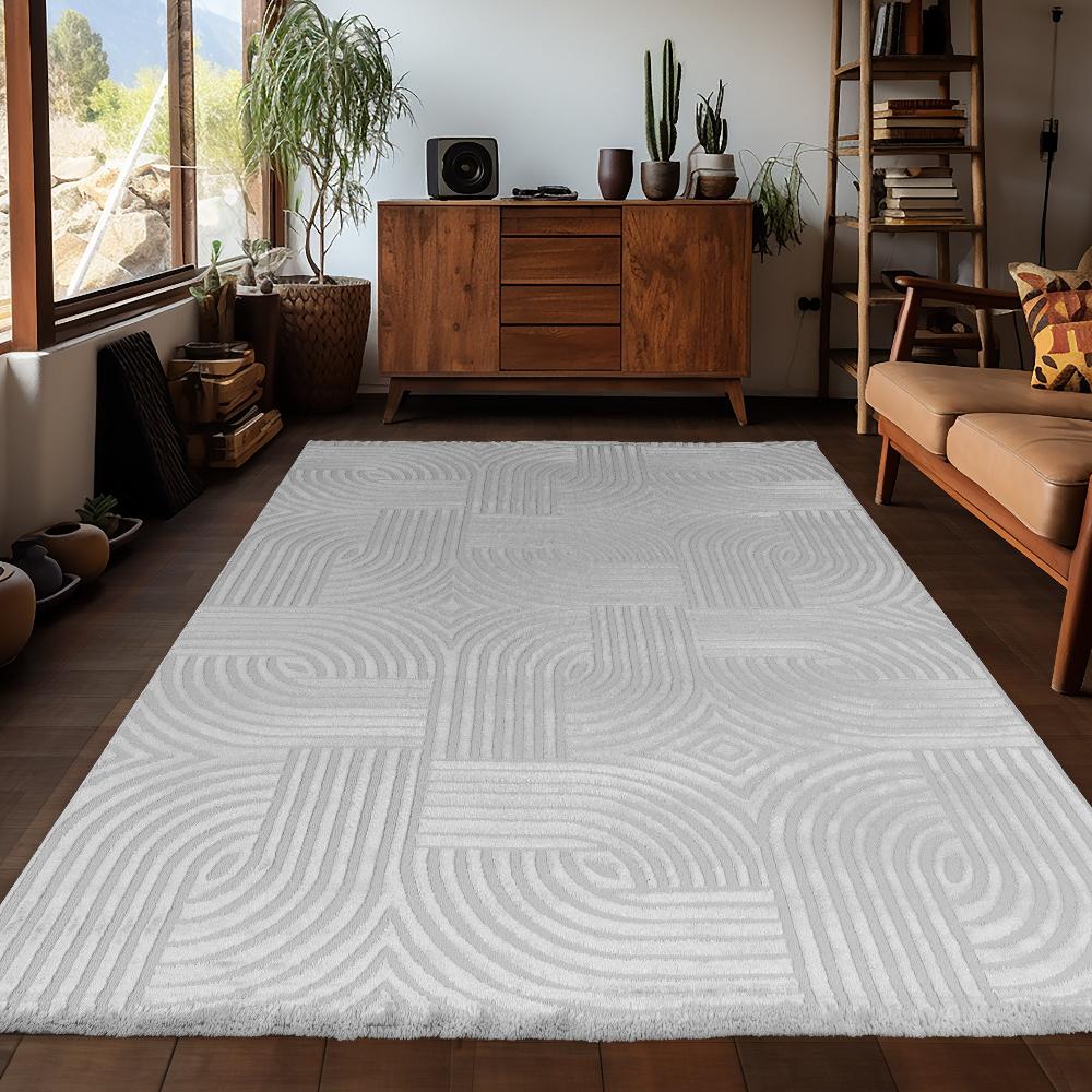 Deco Tapis Tapis Salon Beige Laineux à Motif En Relief