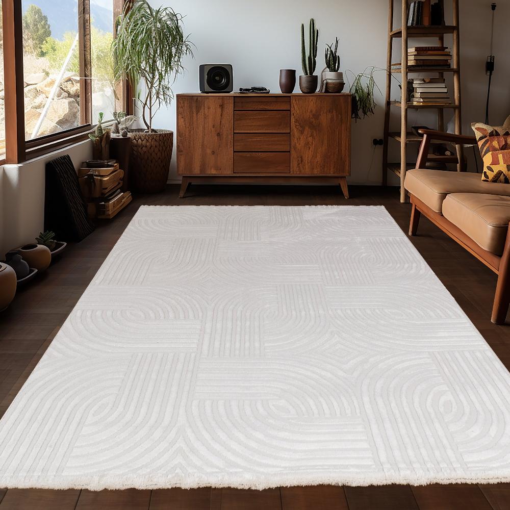 Deco Tapis Tapis Salon Beige Laineux à Motif En Relief