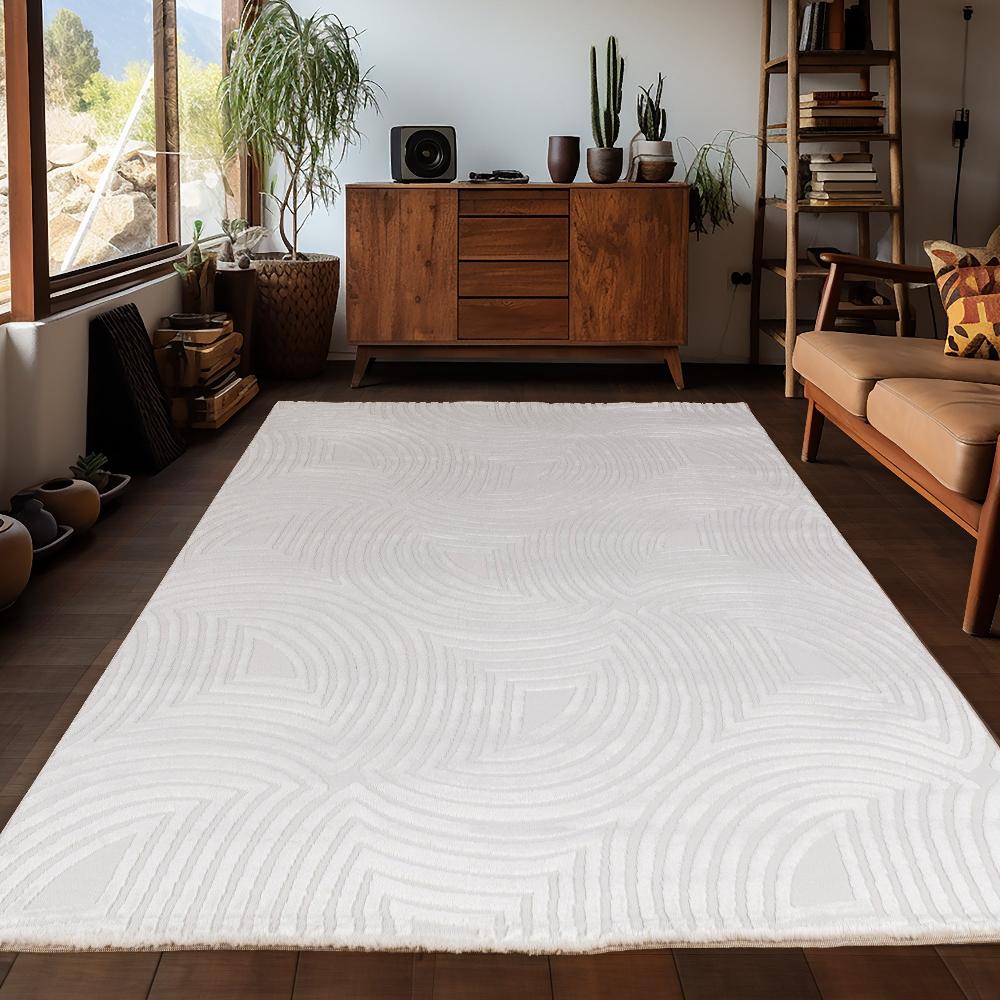 Deco Tapis Tapis Salon Beige Laineux à Motif En Relief MEDUSE