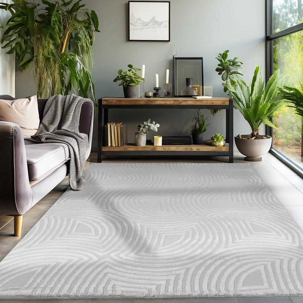 Deco Tapis Tapis Salon Beige Laineux à Motif En Relief MEDUSE