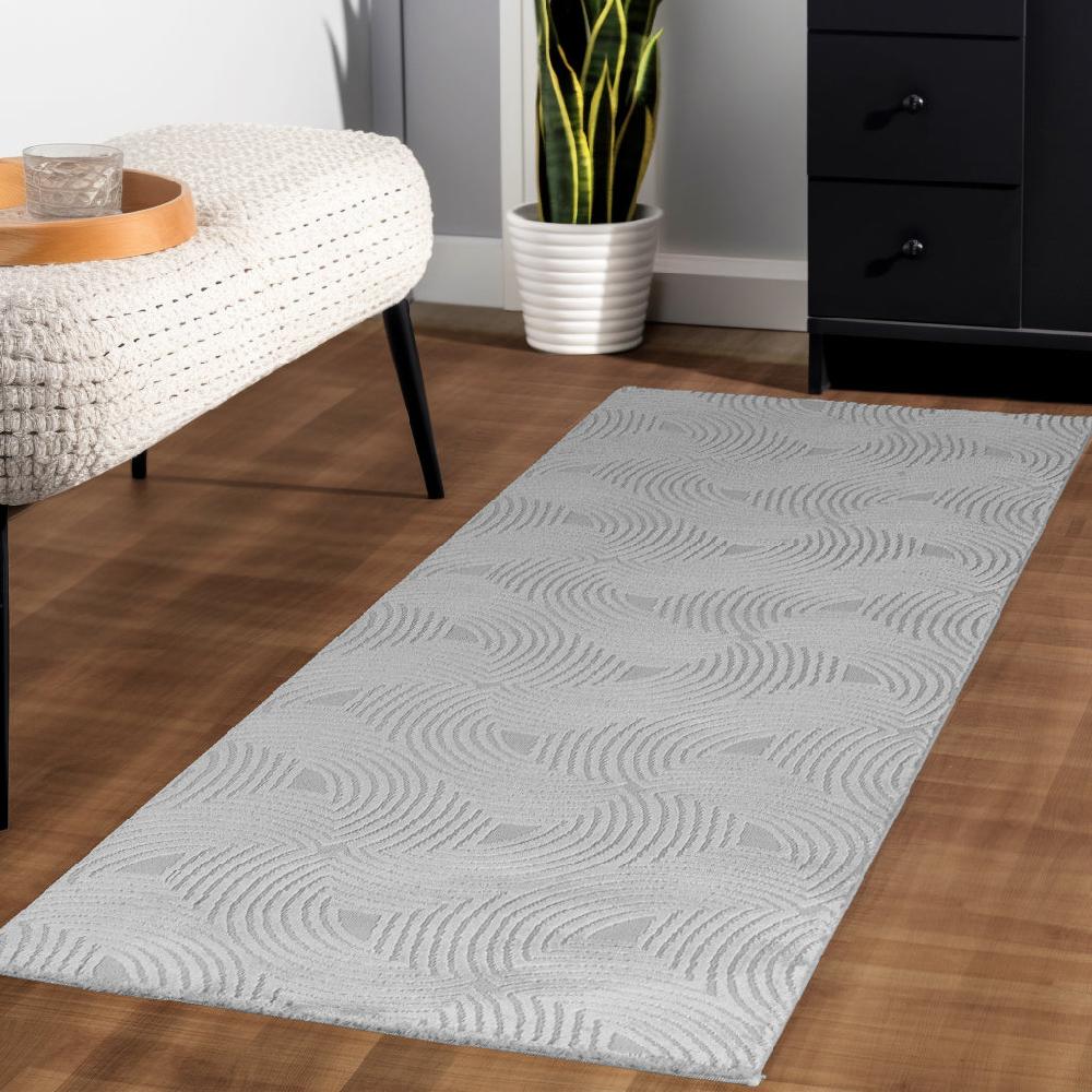 Deco Tapis Tapis Salon Beige Laineux à Motif En Relief MEDUSE