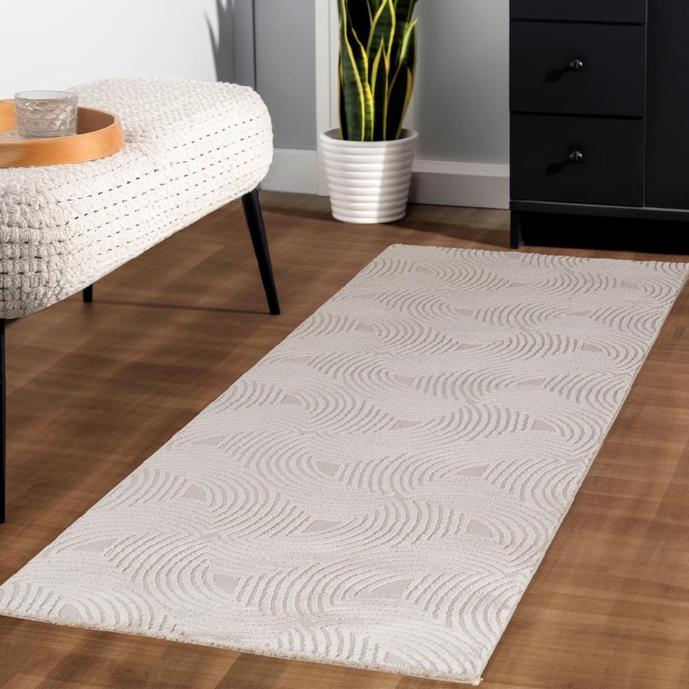 Deco Tapis Tapis Salon Beige Laineux à Motif En Relief MEDUSE