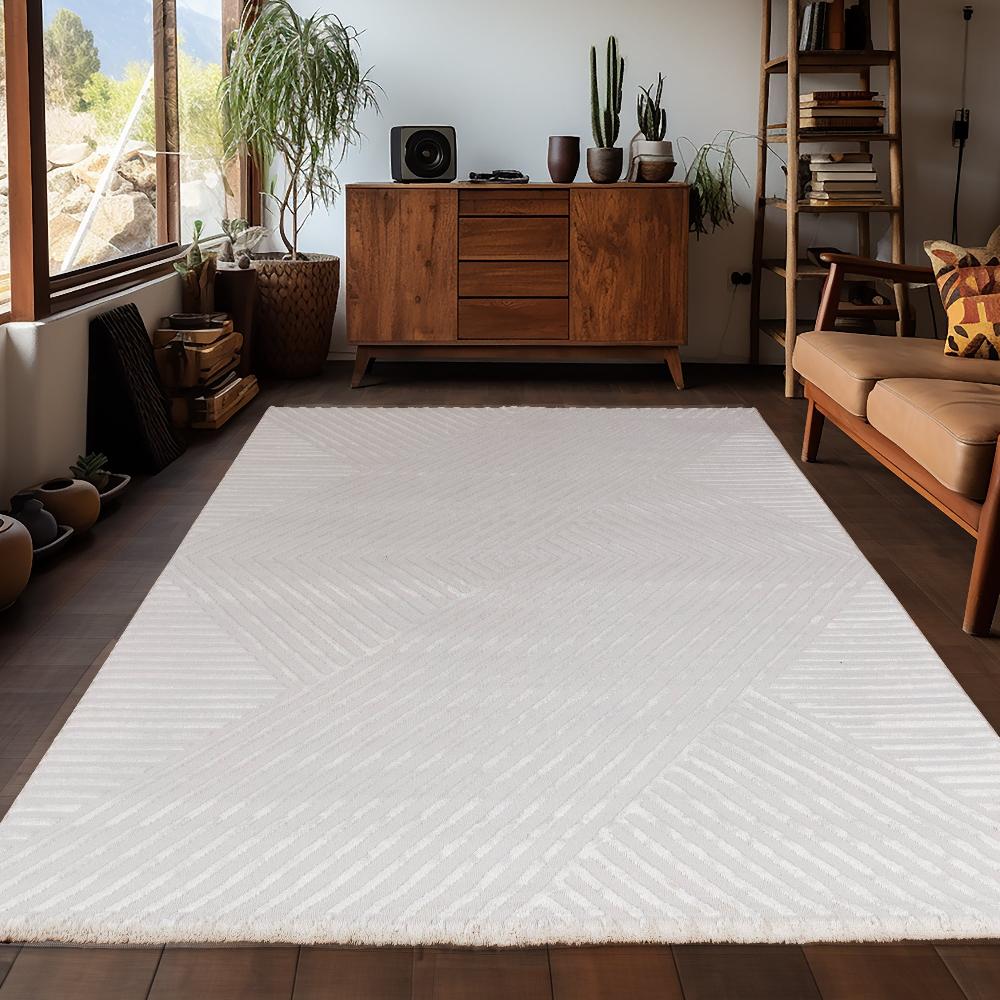 Deco Tapis Tapis Salon Beige Laineux à Motif En Relief NOA