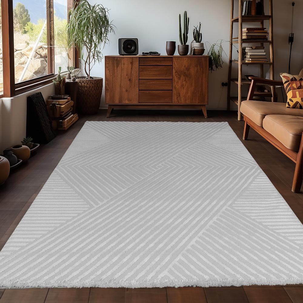 Deco Tapis Tapis Salon Beige Laineux à Motif En Relief NOA