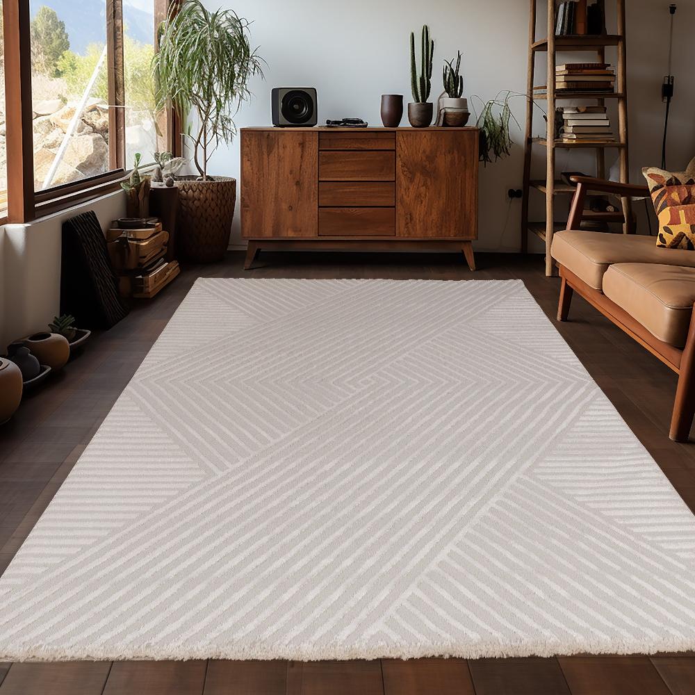Deco Tapis Tapis Salon Beige Laineux à Motif En Relief NOA