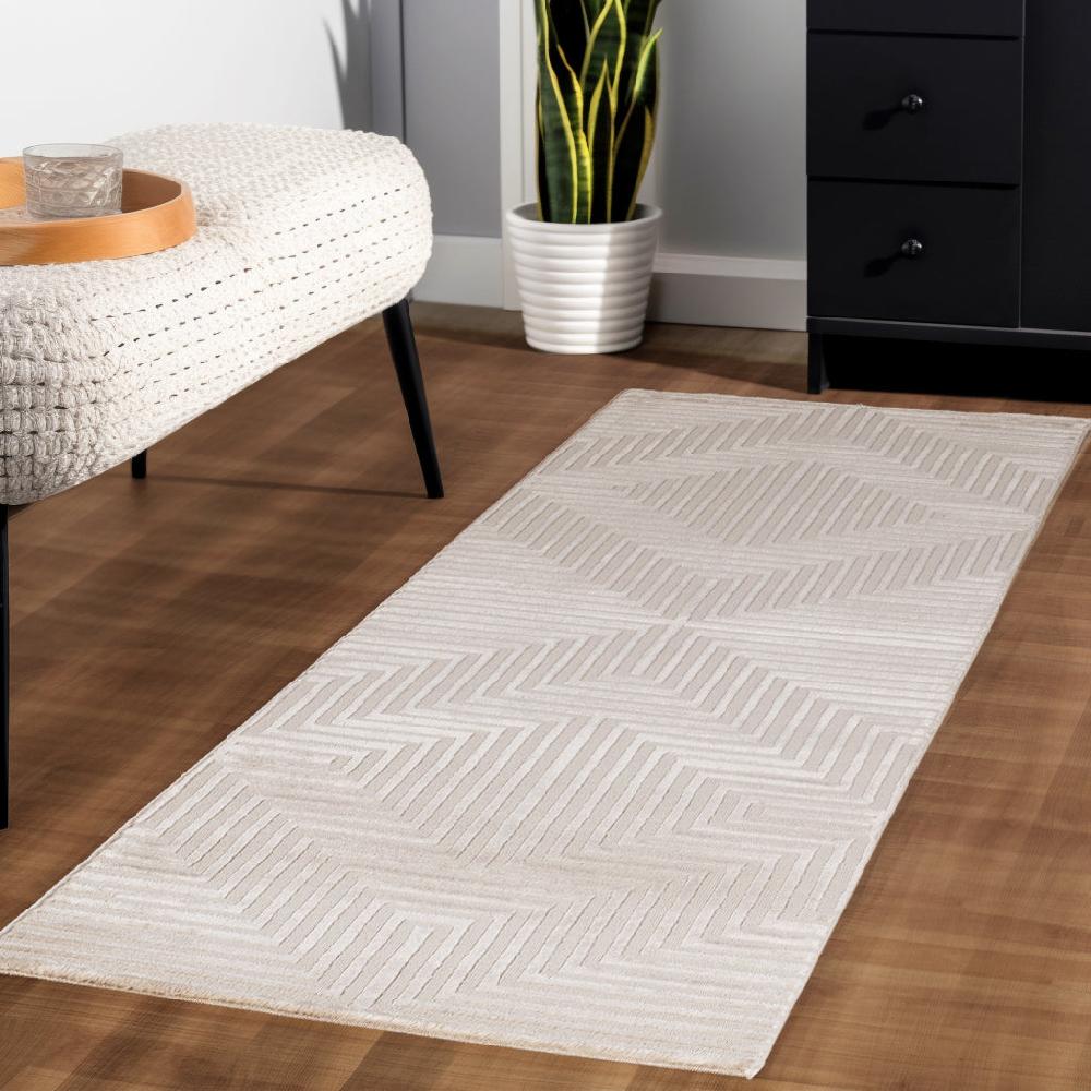 Deco Tapis Tapis Salon Beige Laineux à Motif En Relief RIFI