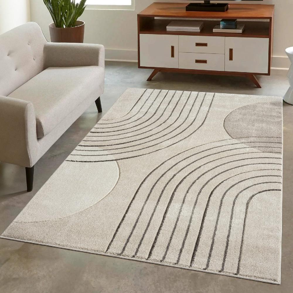 deco tapis Tapis Salon & Chambre Bohème Chic Crème et Gris