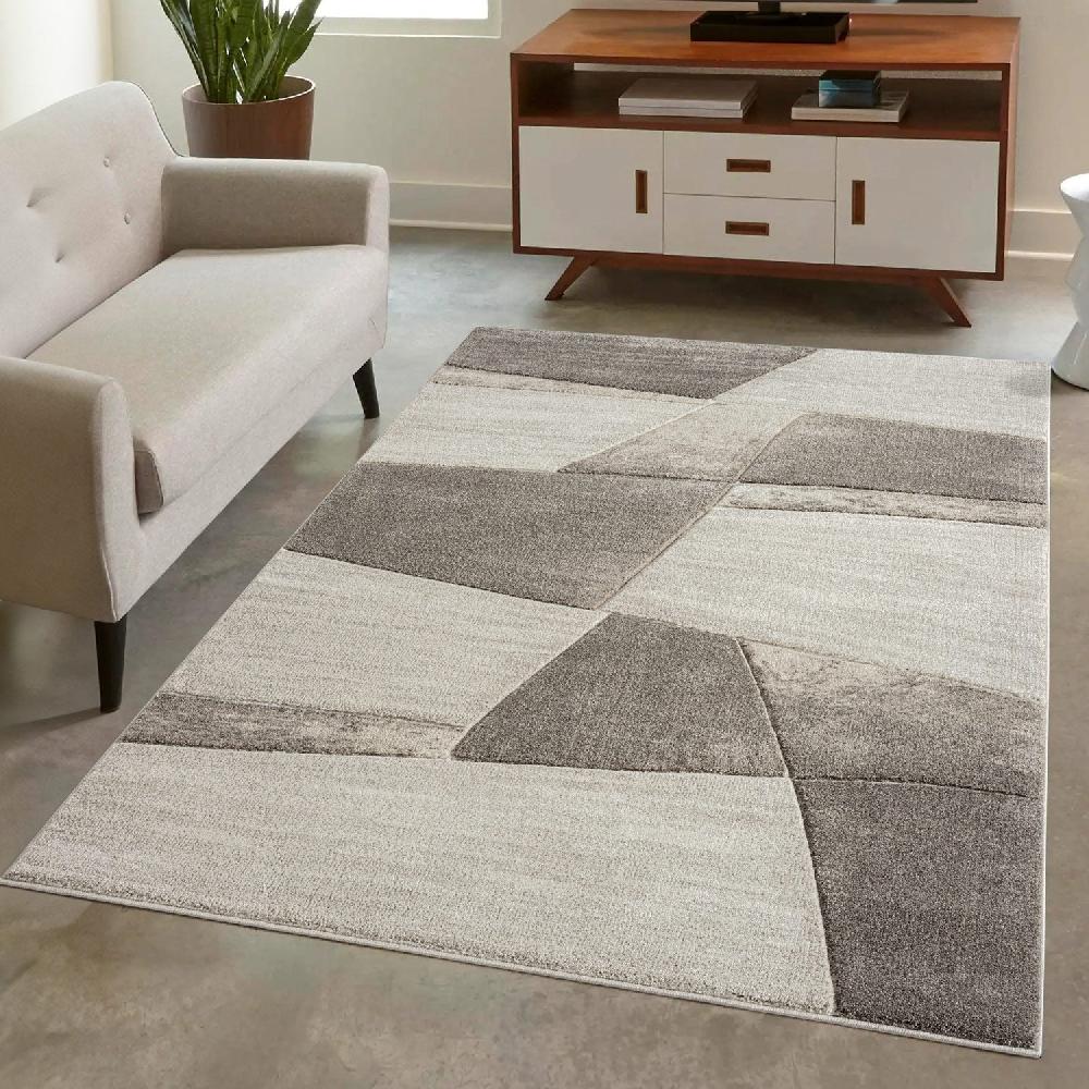 deco tapis Tapis Salon & Chambre Géométrique Beige et Taupe