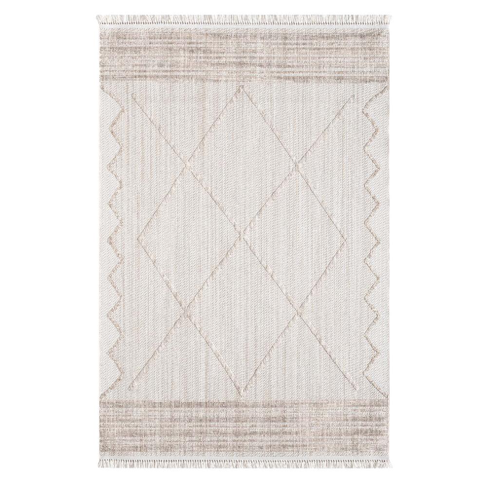 deco tapis Tapis Salon Ethnique laineux à franges Beige