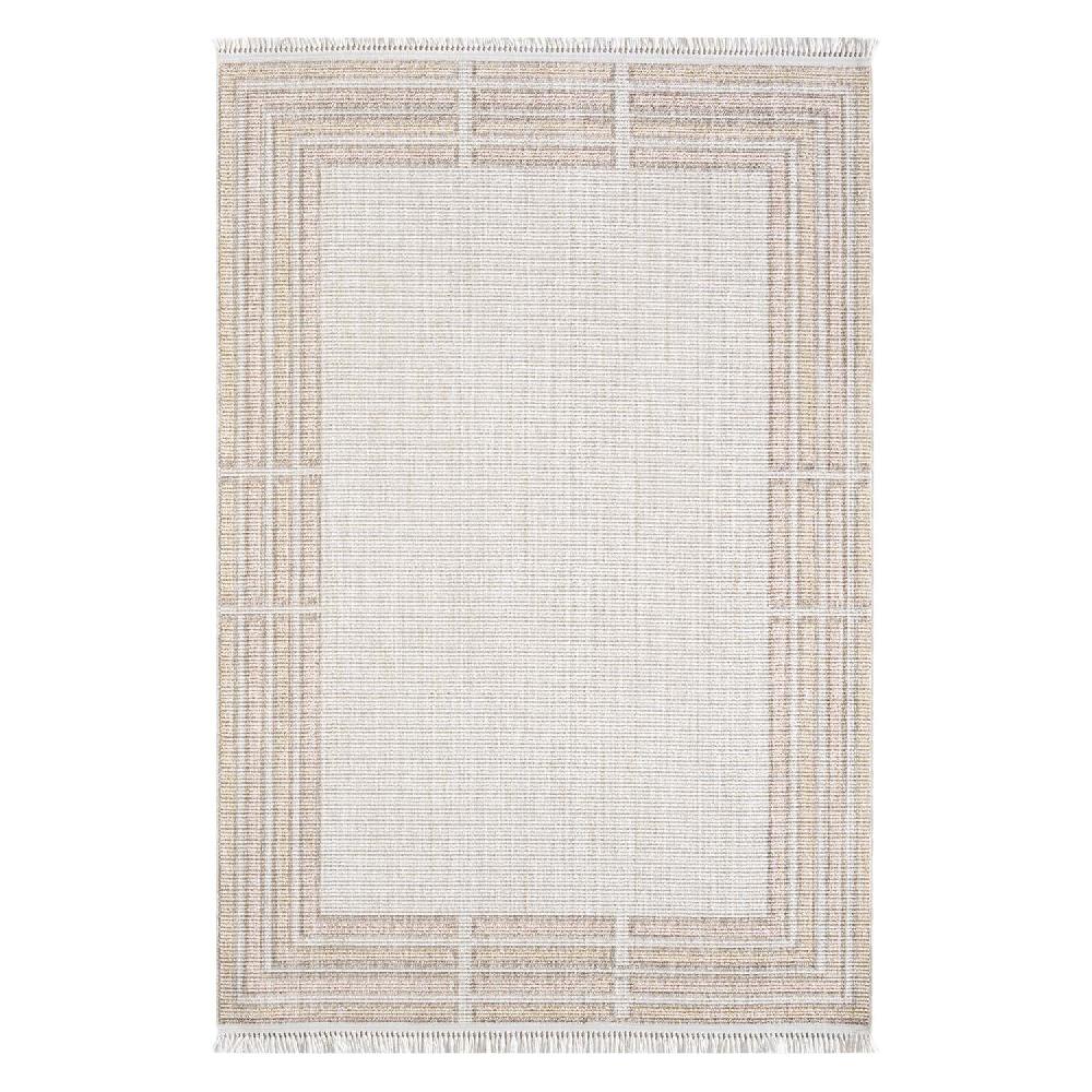 deco tapis Tapis Salon laineux à franges Beige et Rose