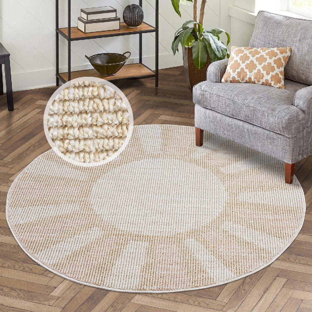 Deco Tapis Tapis Sunny Laineux Relief Beige Et Rose