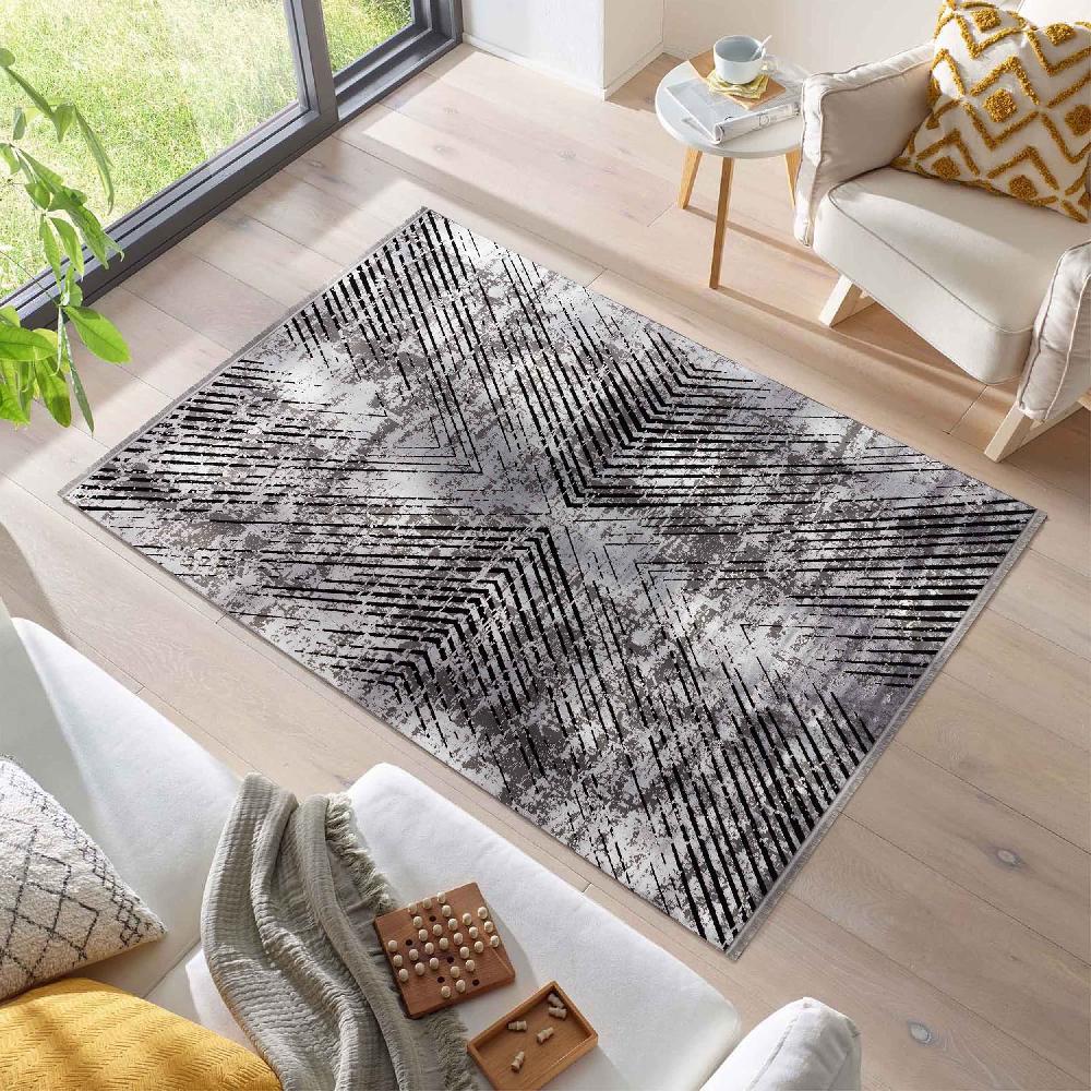 deco tapis Tapis Vintage Géométrique Aspect Viscose Gris