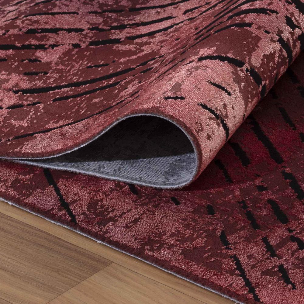 Deco Tapis Tapis Vintage Géométrique Aspect Viscose Rouge
