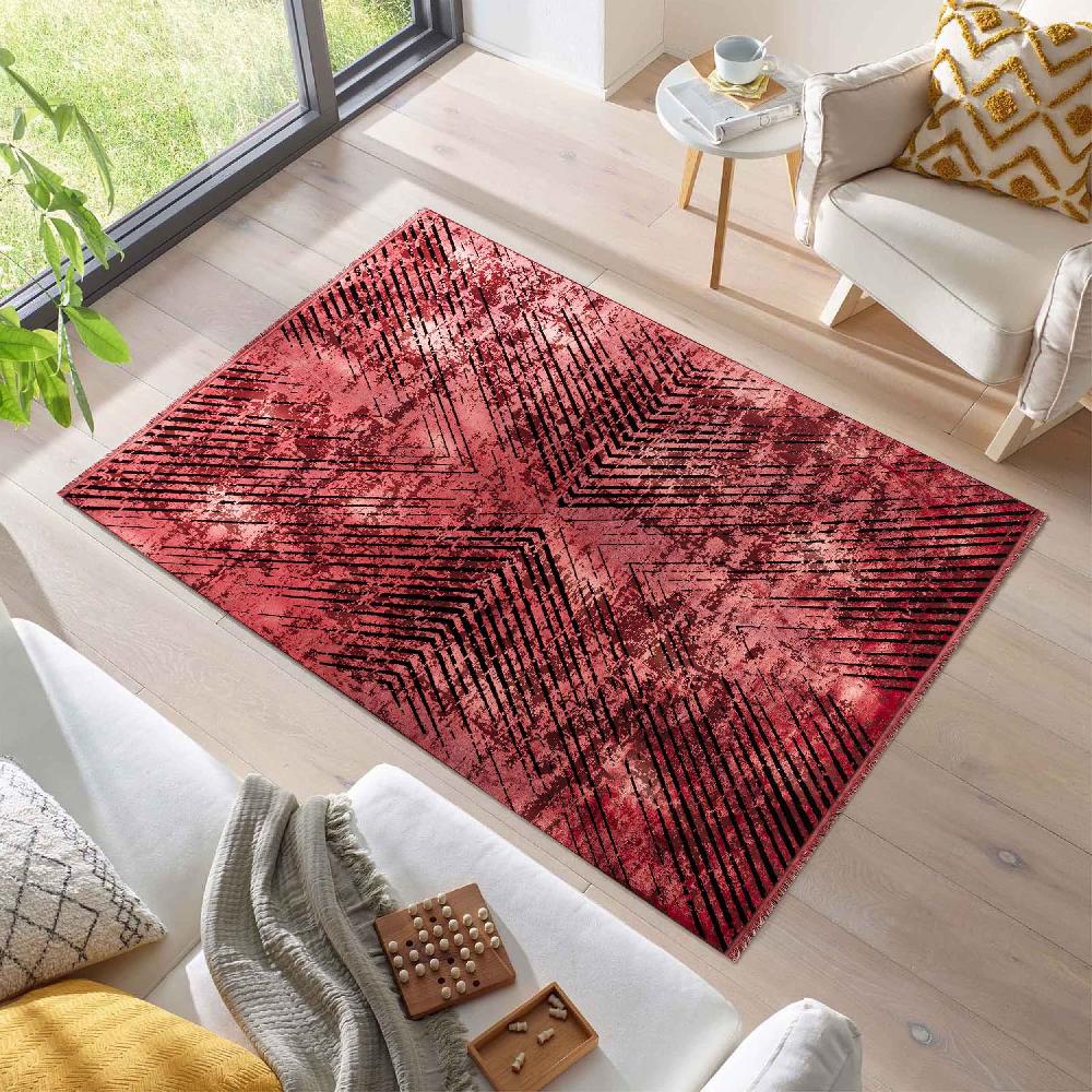 deco tapis Tapis Vintage Géométrique Aspect Viscose Rouge