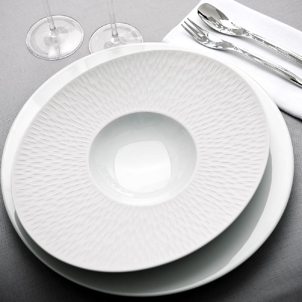 Degrenne Paris BOREAL SATIN BLANC Assiette Gourmet Ovale Petit Bassin 30 X 26 Cm