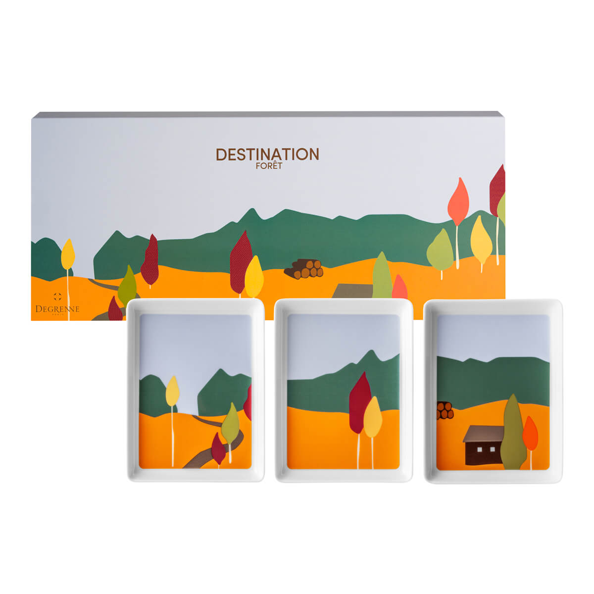 degrenne paris DESTINATION FORET Coffret 3 mini plats 16 x 12 cm