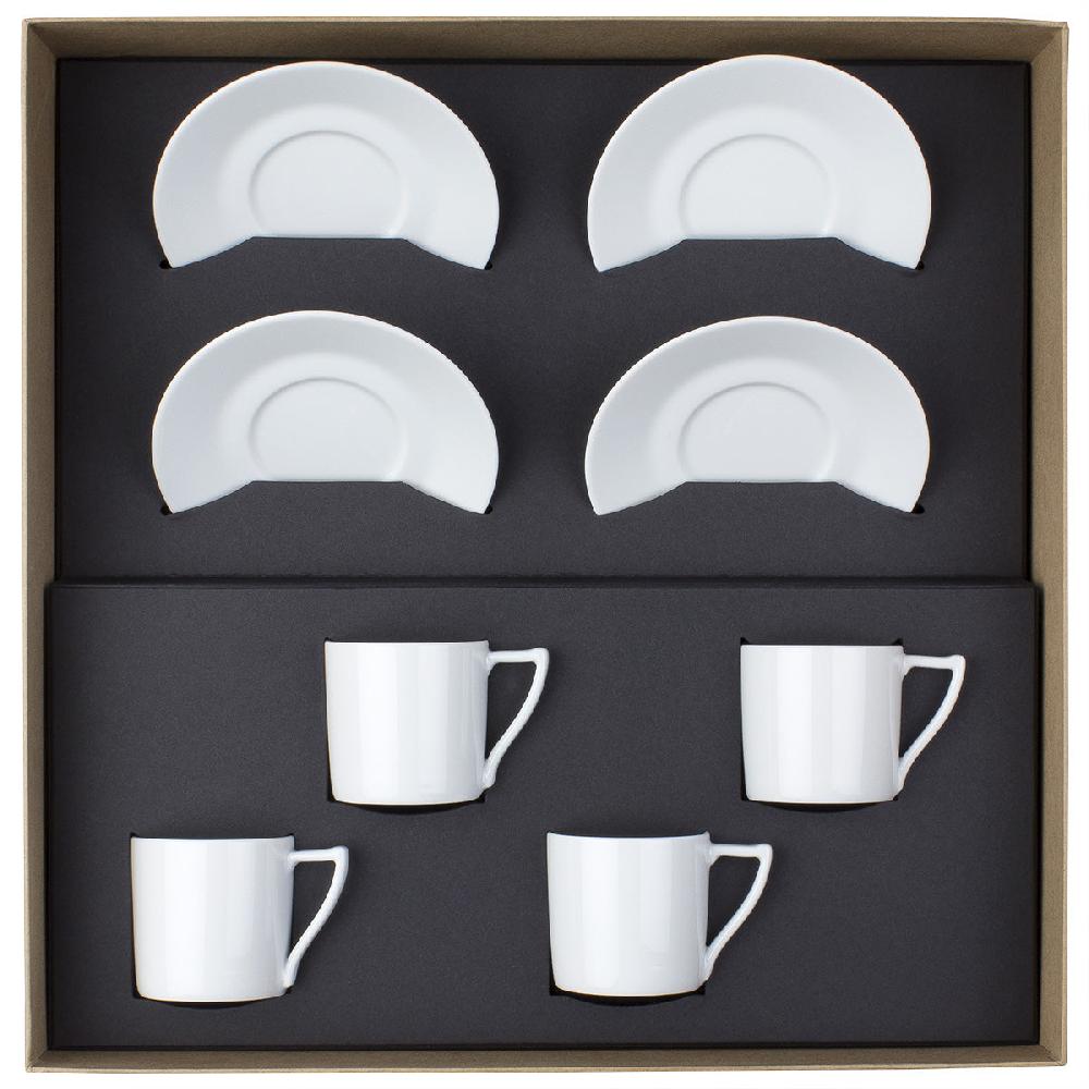 degrenne paris NEWPORT BLANC Coffret 4 tasses avec soucoupes à café/expresso