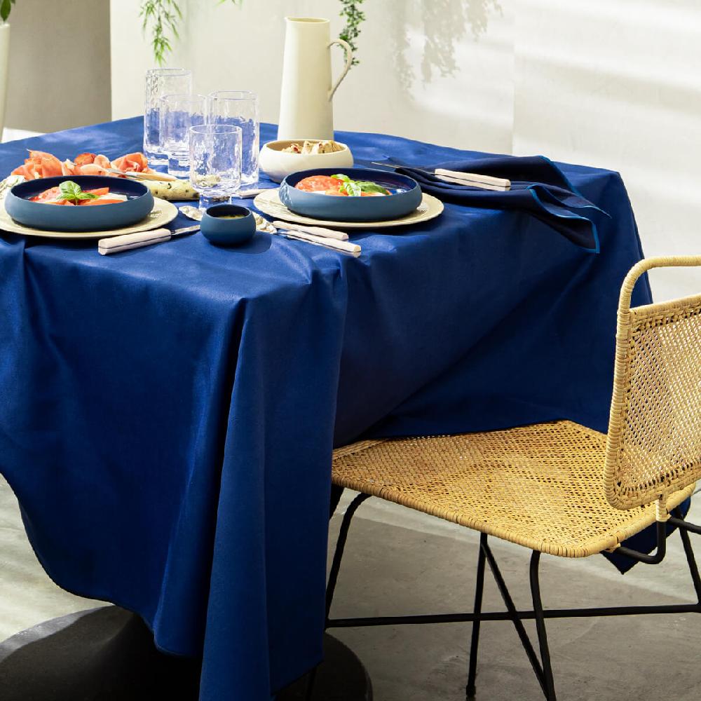 Degrenne Paris NUANCES COTON & LIN BLEU ROY Nappe Carrée 180 X 180 Cm