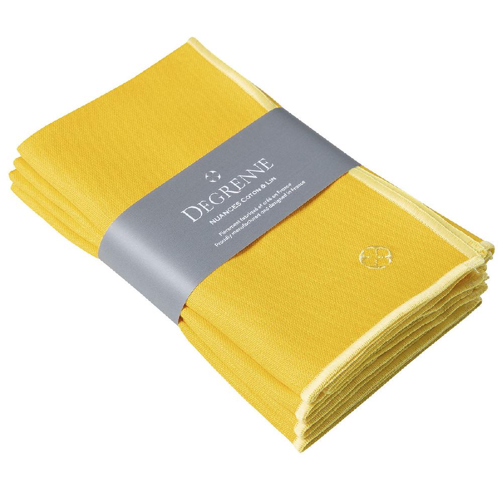 degrenne paris NUANCES COTON & LIN JAUNE TOURNESOL Lot de 4 serviettes 50 x 40 cm